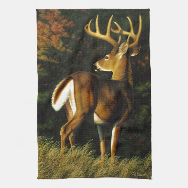 Whitetail Deer Trophy Buck Hunting Tea Towel (Vertical)