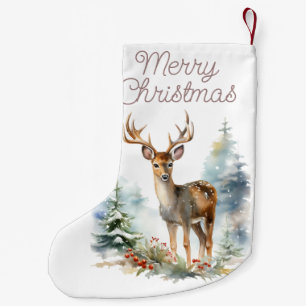 Whitetail Deer Watercolor Art Christmas Stocking