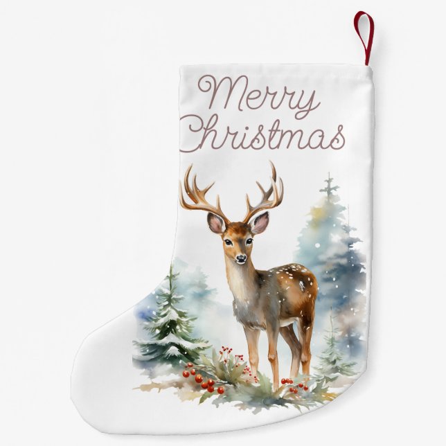 Whitetail Deer Watercolor Art Christmas Stocking (Back)