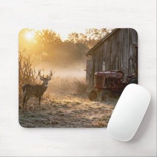Whitetail Deer with Vintage Red Tractor Mouse Mat