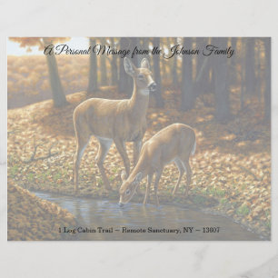 Whitetail Doe and Fawn Drinking from a Stream Lett Custom Letterhead