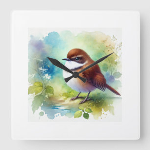 Whitethroated Tapaculo 310824AREF145 - Watercolor Square Wall Clock