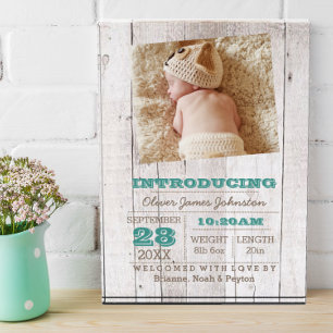 Whitewash Blue Birth Announcement Photo Block