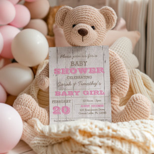 Whitewash Pink Baby Shower Invitation