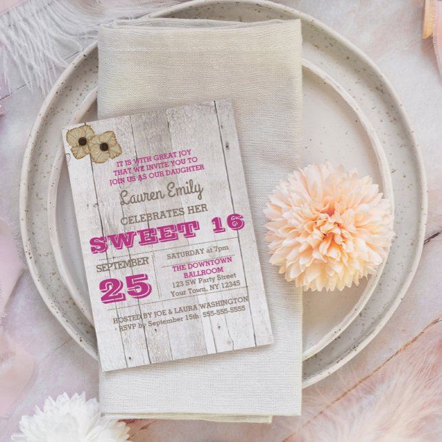 Whitewash Plum Sweet Sixteen Birthday Invitation (Creator Uploaded)