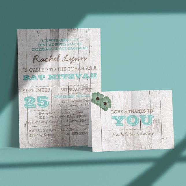 Whitewash Teal Bat Mitzvah Invitation (Creator Uploaded)