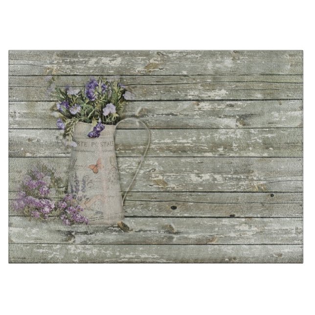 whitewashed barn wood farmhouse summer lavender cutting board (Front)