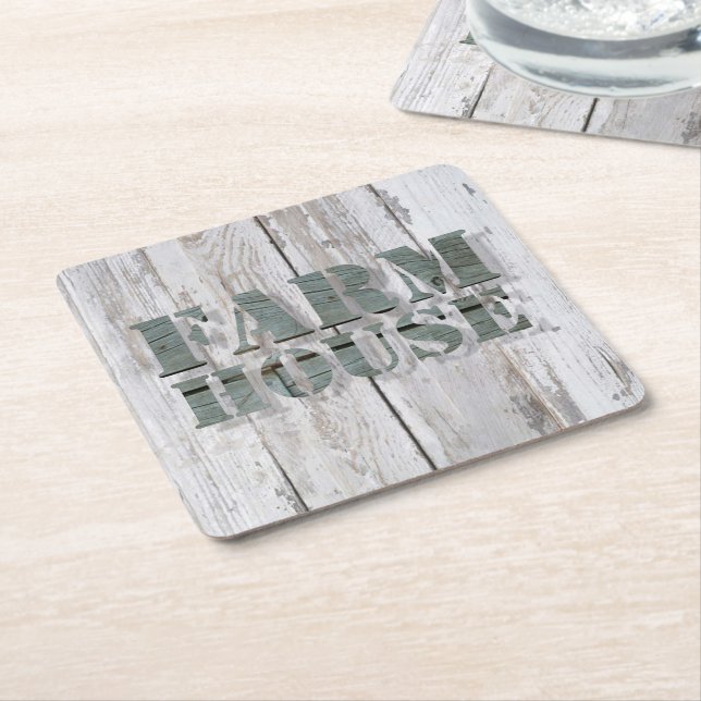 whitewashed  barn wood western country farmhouse square paper coaster (Angled)