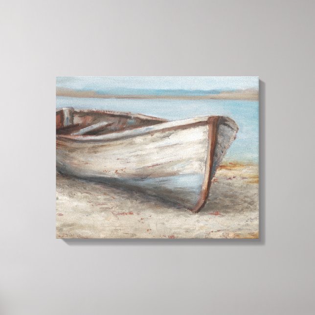 Whitewashed Boat on the Shore Canvas Print (Front)
