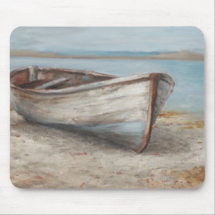 Whitewashed Boat on the Shore Mouse Mat