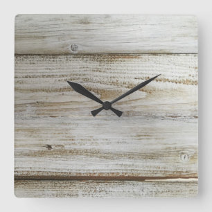 Whitewashed wooden board square wall clock