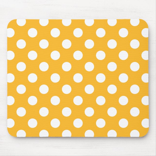 Whitle polka dots on yellow mouse mat (Front)