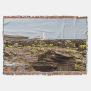 Whitley Bay lighthouse Throw Blanket