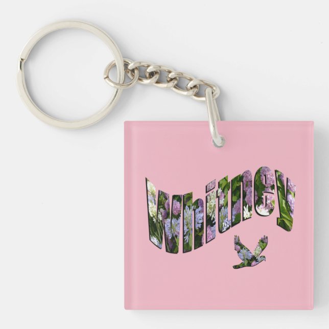 Whitney, Floral Ladies Name Logo, Key Ring (Front)