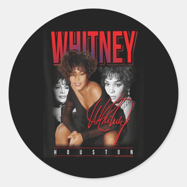 Whitney Houston Retro Photo Collage  Classic Round Sticker (Front)