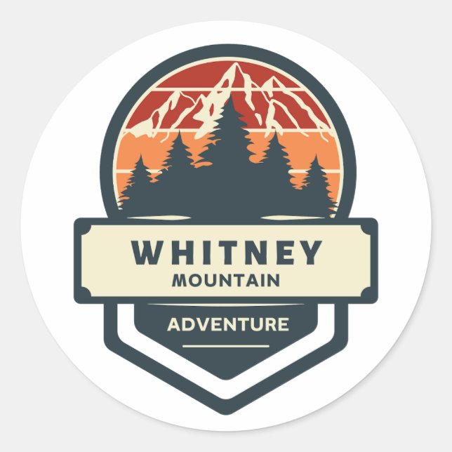 Whitney mountain peak climbing and hiking classic round sticker (Front)