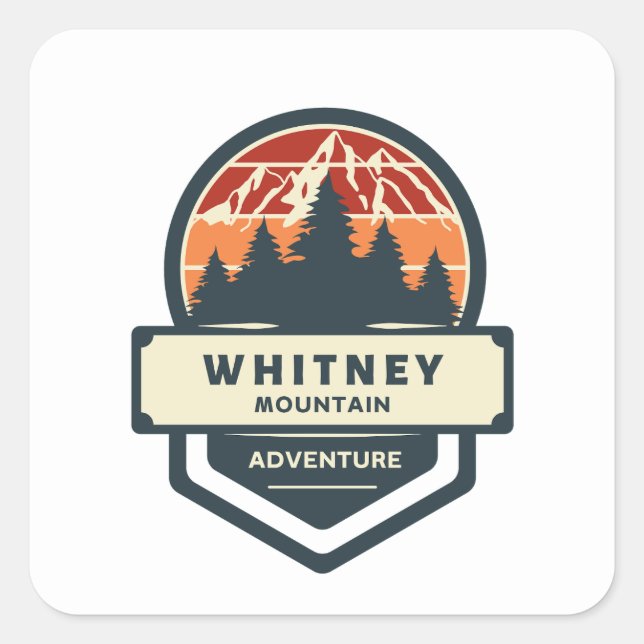 Whitney mountain peak climbing and hiking square sticker (Front)