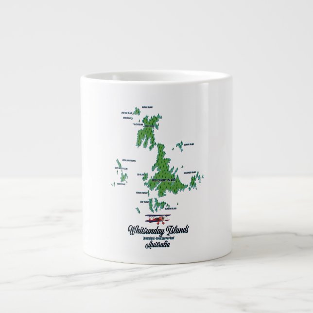 Whitsunday Islands Australia map poster Large Coffee Mug (Front)