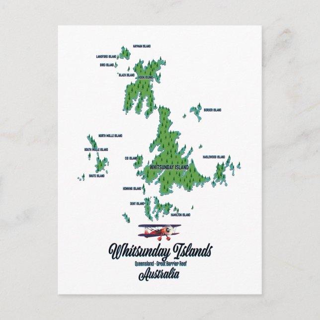 Whitsunday Islands Australia map poster Postcard (Front)