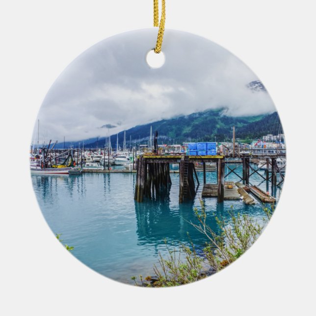 Whittier Alaska Harbour Ceramic Tree Decoration (Front)