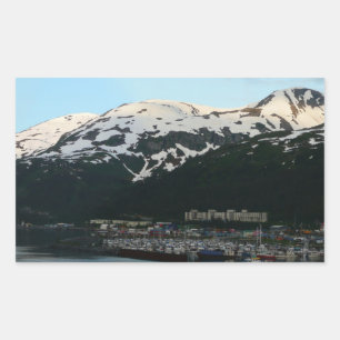 Whittier at Dusk Scenic Alaska Photography Rectangular Sticker