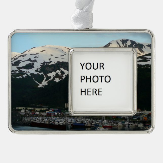 Whittier at Dusk Scenic Alaska Photography Silver Plated Framed Ornament (Front)