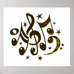 Whjite Poster w/Goldish Music Notes