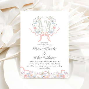 Whmistical Wildflower Crest Monogram Wedding Invitation