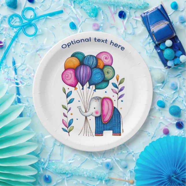 WHMSICAL ELEPHANT BALLOONS PAPER PLATE (Party)
