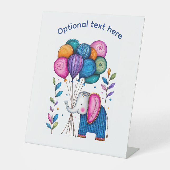 WHMSICAL ELEPHANT BALLOONS PEDESTAL SIGN (Front)