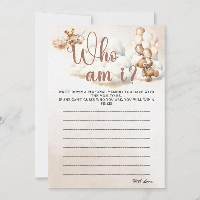 WHO AM I Baby Shower Game Cute Bear Invitation (Front)
