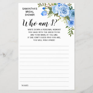 Who am I? Bridal Shower English Spanish Game Card