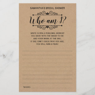 Who am I bridal shower english spanish rustic game