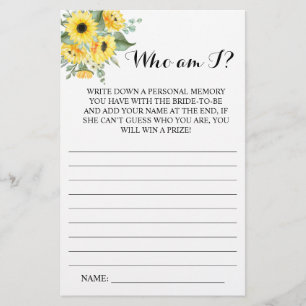 Who am I? Bridal Shower Game Card