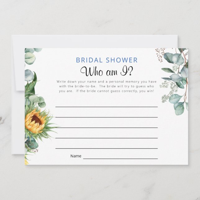 Who Am I Bridal Shower Game Invitation (Front)