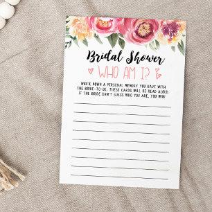 Who am I Bridal Shower or Hen Party game Card
