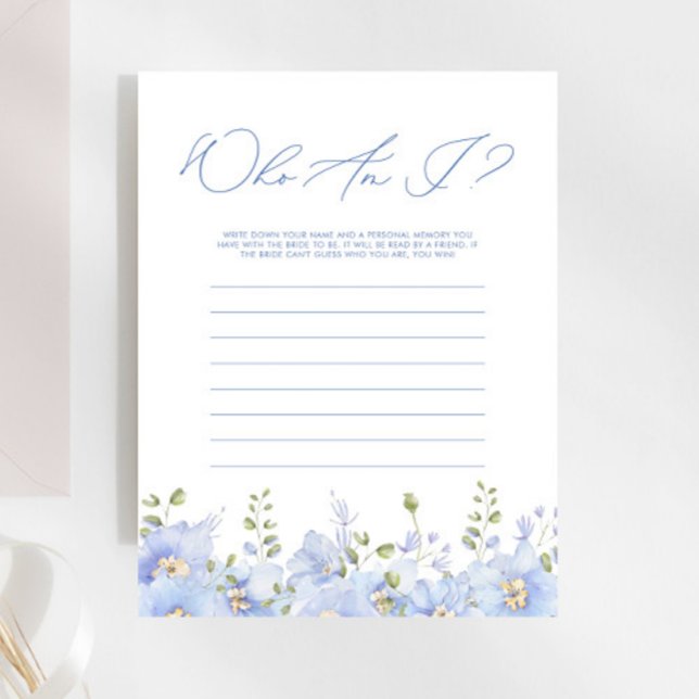 Who Am I Dusty Blue Floral Bridal Shower Game (Creator Uploaded)