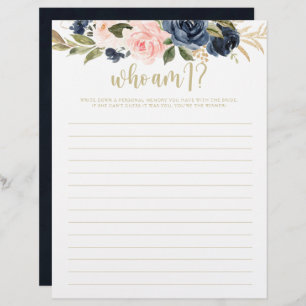 Who Am I Floral Gold Bridal Shower Game