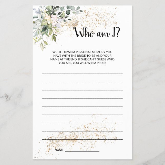 Who am I Herbal Bridal Shower Game Card Flyer (Front)