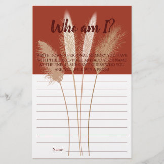 Who am I? Pampas Bridal Shower Game Card