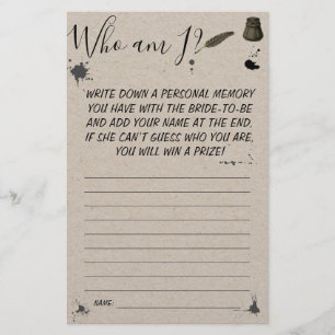 Who am I? Pen & Inkwell Bridal Shower Game Card