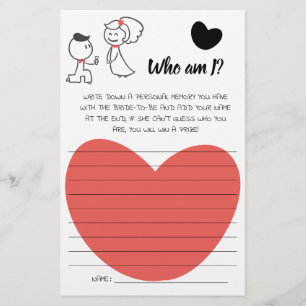 Who am I? wedding couple Bridal Shower Game Card