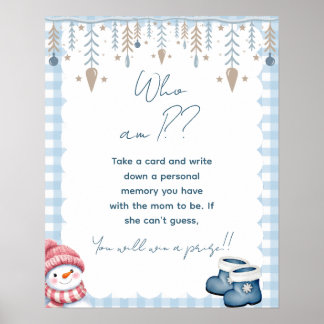 Who Am I Winter Baby Shower Memory Game Sign