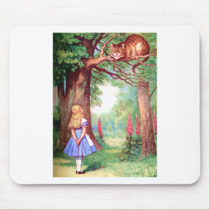 "WHO ARE YOU?" THE CHESHIRE CAT ASKS ALICE. MOUSE MAT