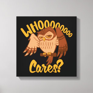 Who Cares Funny Carefree Cartoon Owl Drawing Canvas Print