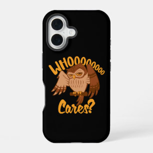 Who Cares Funny Carefree Cartoon Owl Drawing iPhone 16 Case