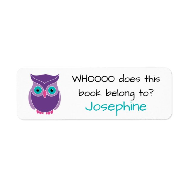 Who Does this Book Belong To Cute Kids Purple Owl (Front)