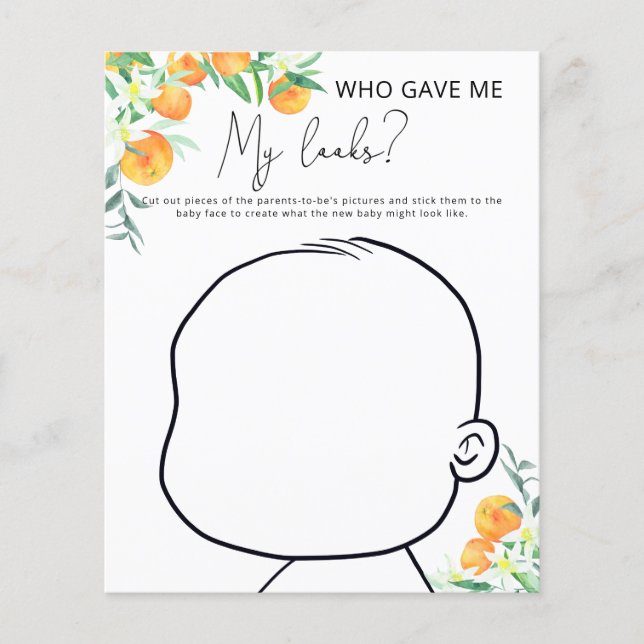 Who gave me my looks baby shower game (Front)