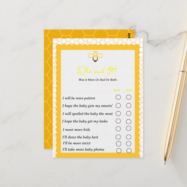  Who Gender reveal party games bumble bee themes  Postcard (Front/Back In Situ)