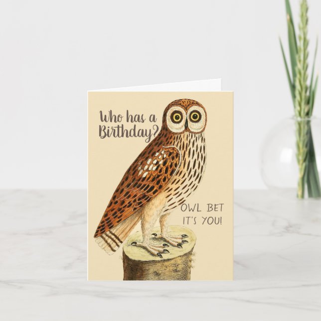 Who Has a Birthday Owl Bet It Is You Greeting Card (Front)